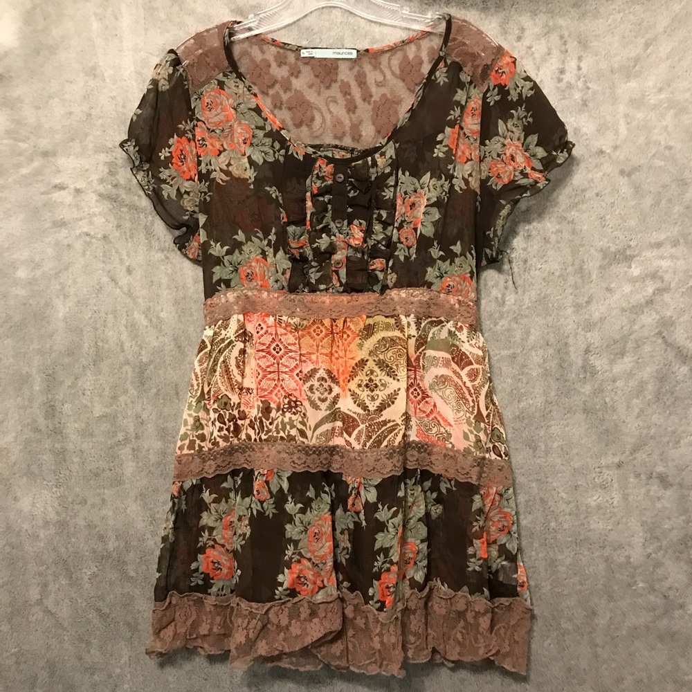 Maurice’s Dressy Top w/ Lace Details & Ribbon